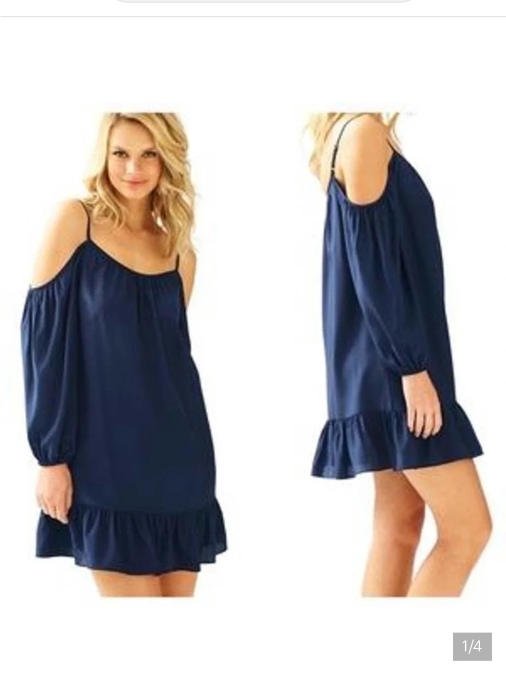Lilly Pulitzer Navy Cold-Shoulder Ruffle Dress